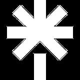 White eight-pointed star cross symbol on black background